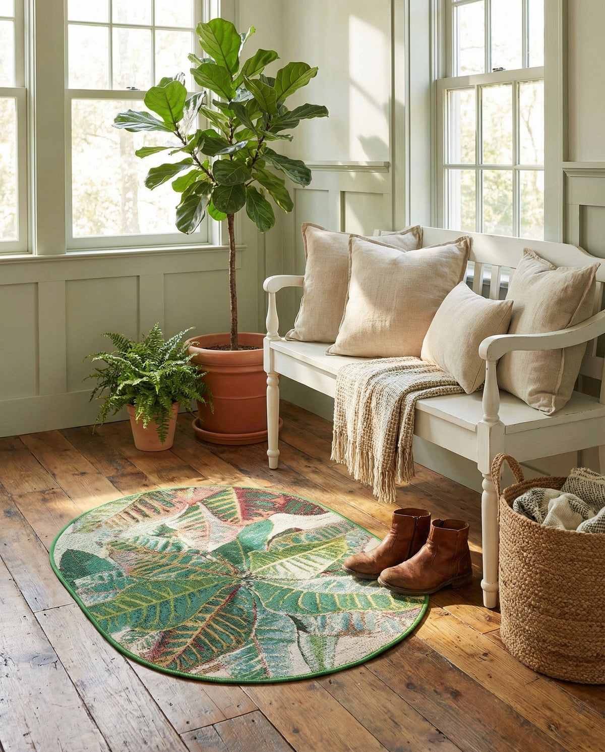 Seaside Blooms Collection Area Rug -  Fern Oval Multi  lifestyle 109