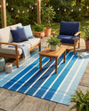 Seaside Stripes Collection Area Rug -  Coral Rectangle Blue  lifestyle 11