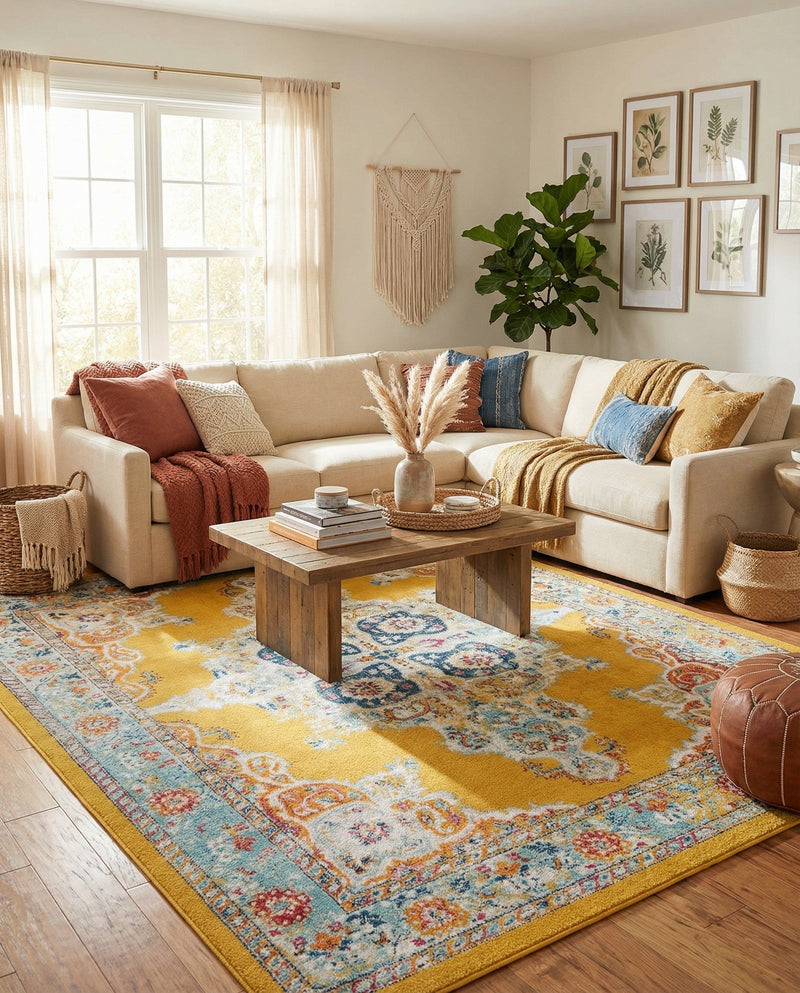 Beverly Grove Collection Area Rug -  Fairfax (Yellow) Rectangle Yellow  lifestyle 10