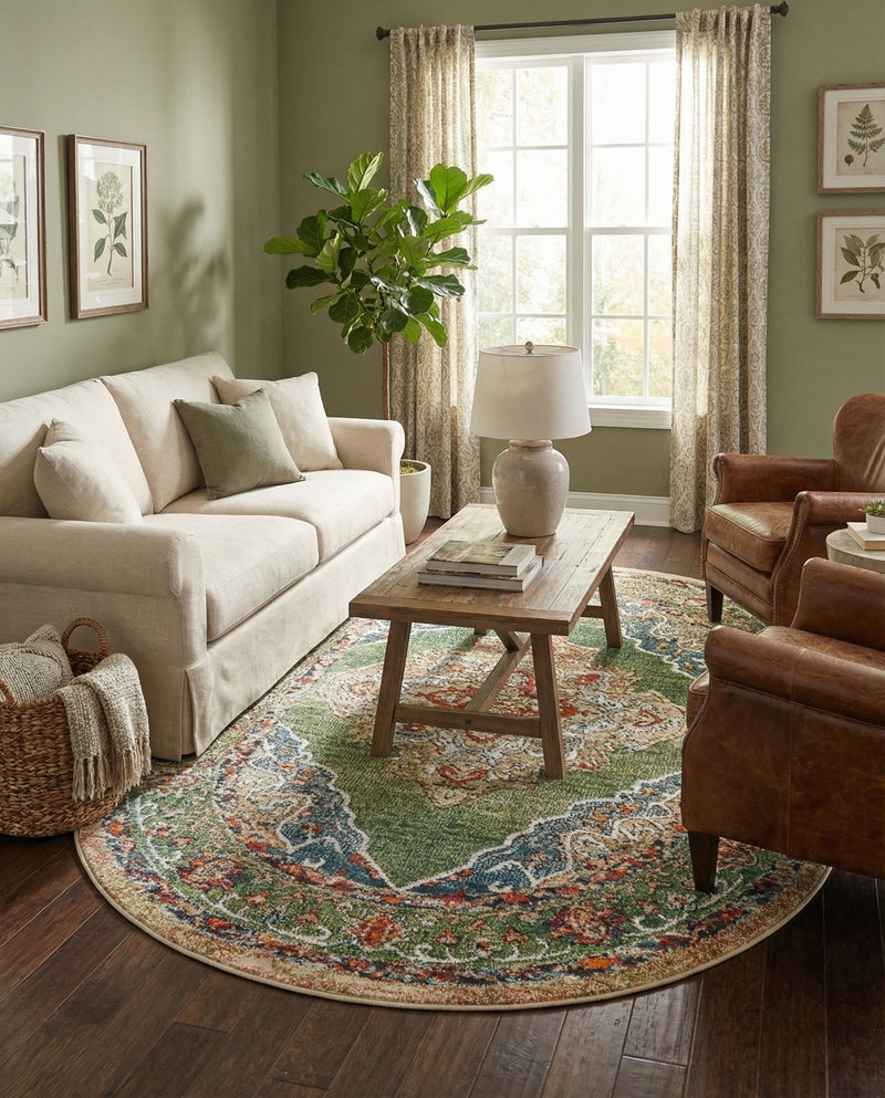 Savannah Soiree Collection Area Rug - Serengeti (Green) Oval Green  lifestyle 38