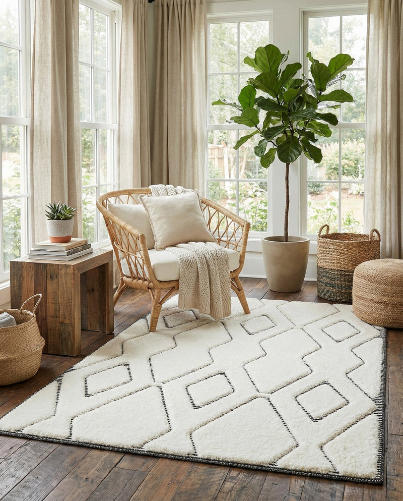 Monochrome Collection Area Rug -  Glacier Rectangle Ivory White  lifestyle 9
