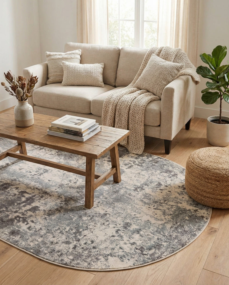 Luminara Sands Collection Area Rug - Elysium (Stone Gray) Oval Stone Gray  lifestyle 90