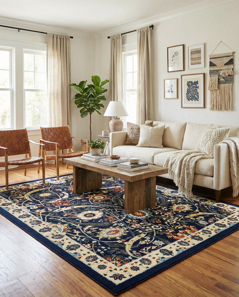 Tabriz Tapestry Collection Area Rug - Sahand (Navy Blue) Rectangle Navy Blue  lifestyle 9