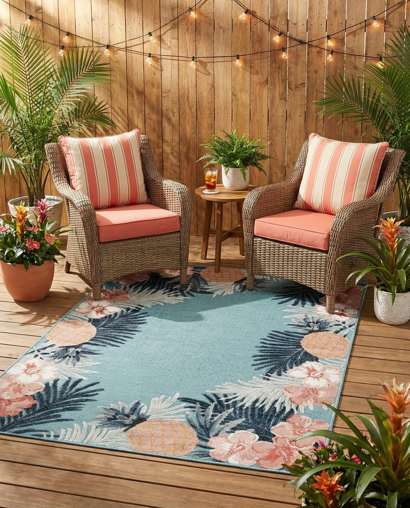 Seaside Blooms Collection Area Rug - Haven Rectangle Blue  lifestyle 16