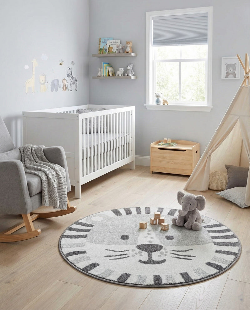 Wonder Tykes Collection Area Rug -  Riddle Round Gray  lifestyle 9