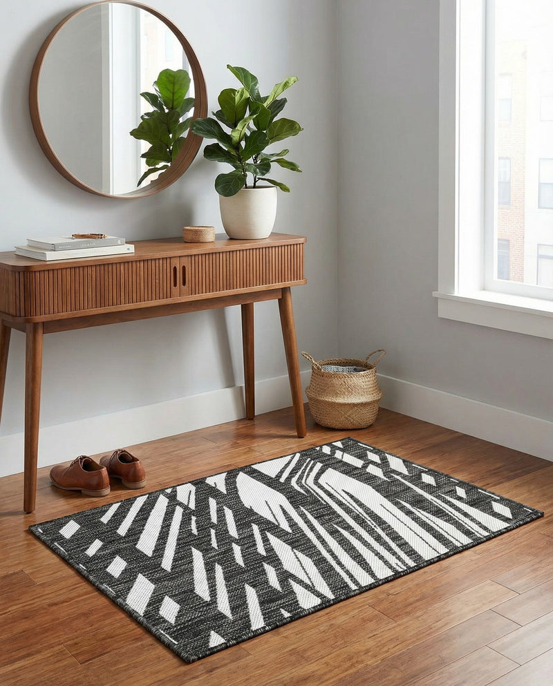 Urban Terrace Collection Area Rug -  Queens Rectangle Black and White  lifestyle 6