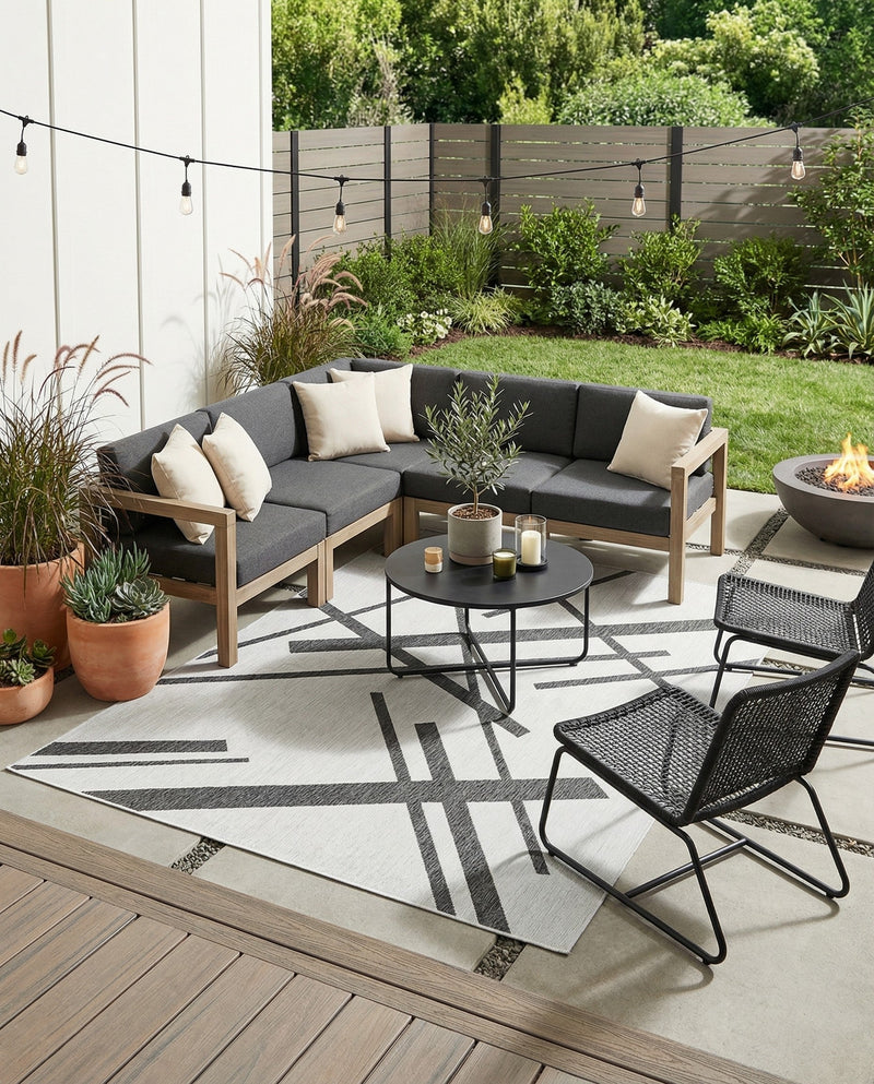 Urban Terrace Collection Area Rug -  Bowery Rectangle Black and White  lifestyle 18