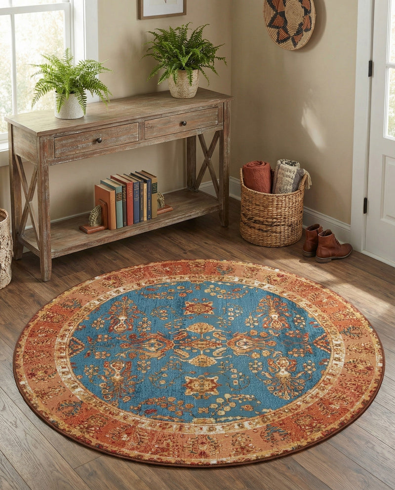 Patio Heritage Collection Area Rug -  Pavilion Round Navy Blue  lifestyle 70