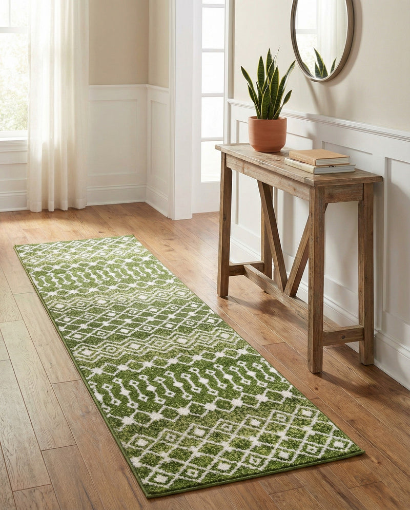 Mediterranean Lattice Collection Area Rug - Santorini (Green) Runner Green  lifestyle 48