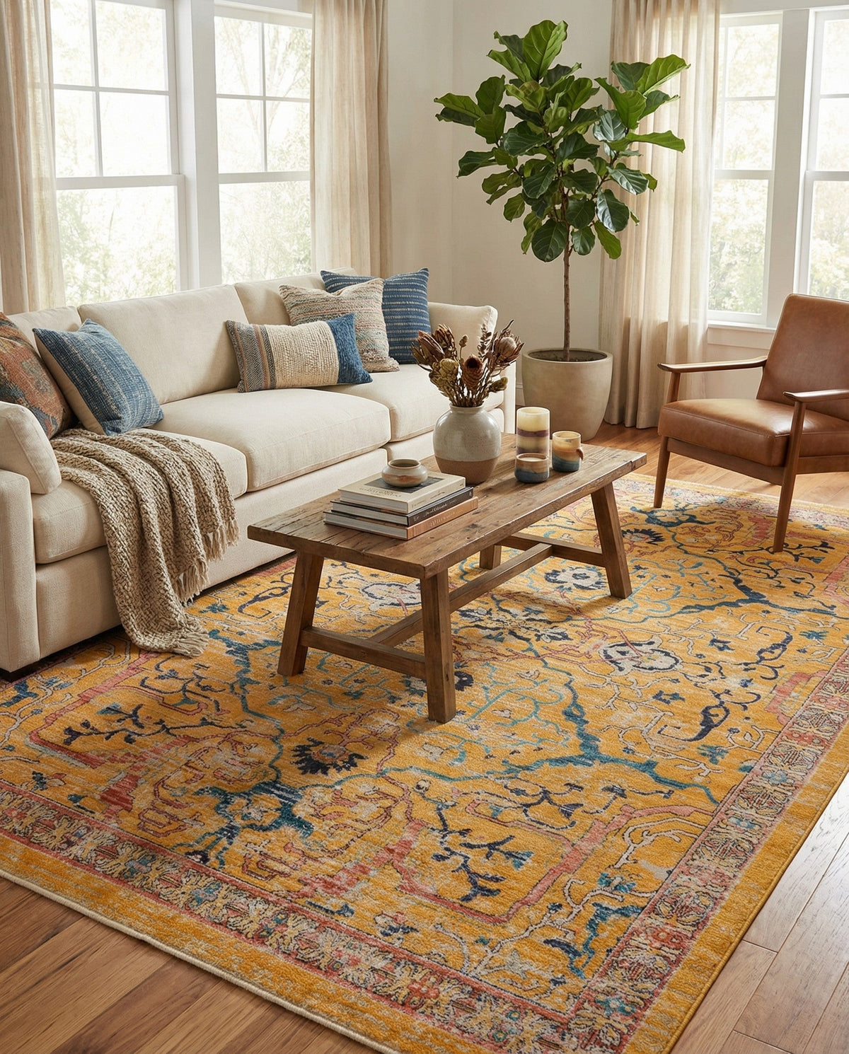 Seville Stripes Collection Area Rug -  Malaga (Yellow) Rectangle Yellow  lifestyle 5