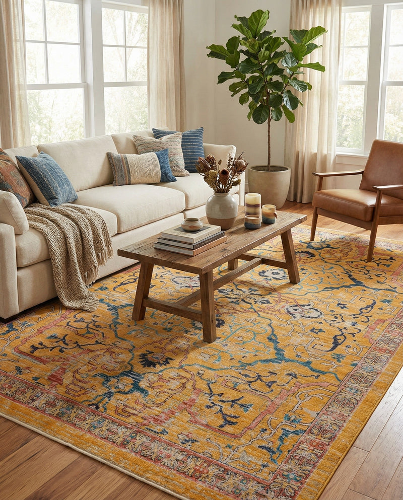 Seville Stripes Collection Area Rug -  Malaga (Yellow) Rectangle Yellow  lifestyle 5