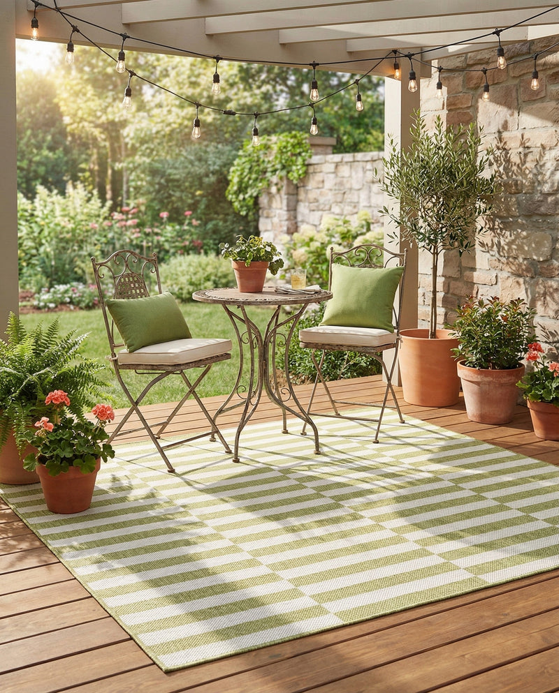 Seaside Stripes Collection Area Rug - Cabana (Green) Square Green  lifestyle 54