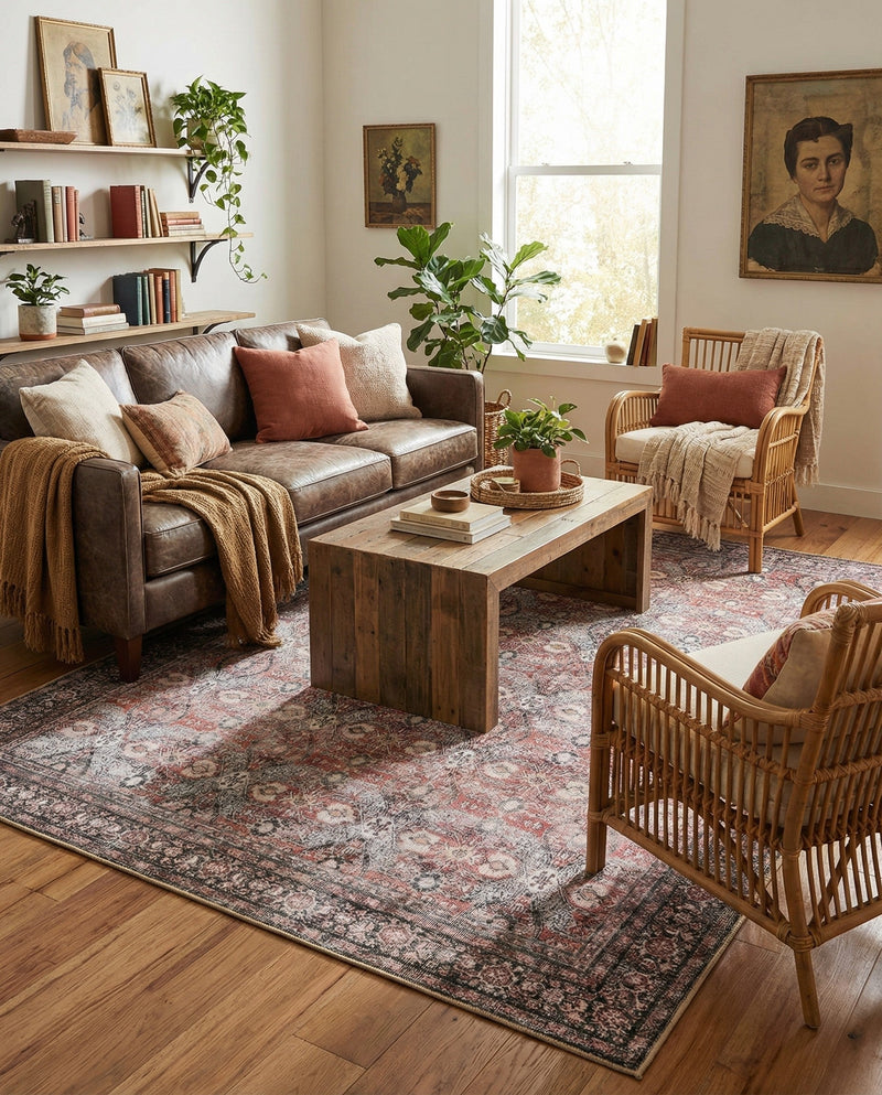 Heritage Elegance Collection Area Rug -  Hampton Rectangle Antique Red  lifestyle 18
