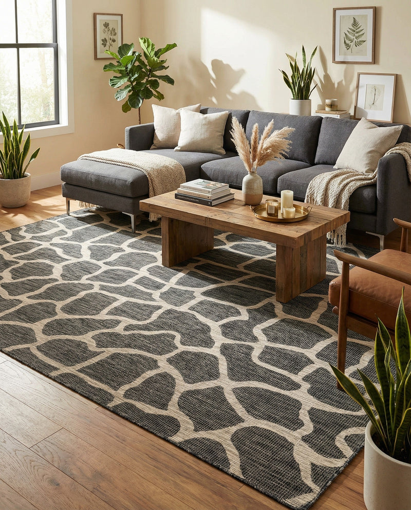 Savannah Escape Collection Area Rug -  Rainforest Rectangle Charcoal Gray  lifestyle 45