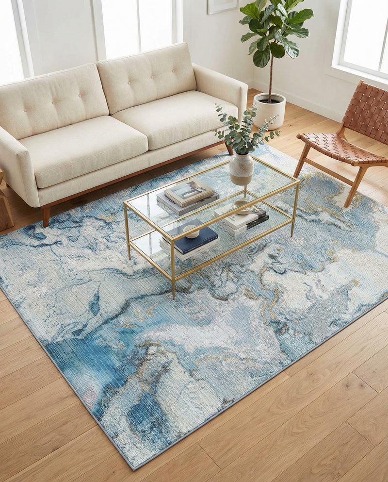 Urban Terrace Collection Area Rug -  Vertex Rectangle Blue and Ivory  lifestyle 14