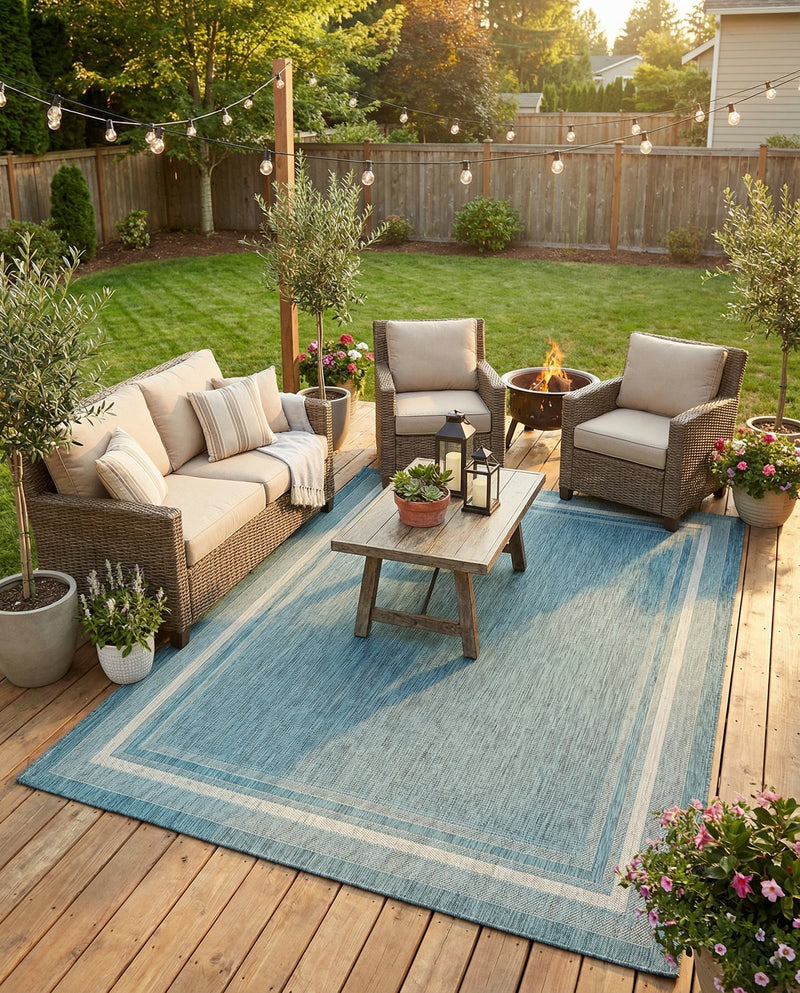 Terrace Fringe Collection Area Rug - Veranda (Teal) Rectangle Teal  lifestyle 4