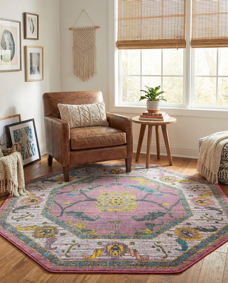 Arcadia Rugs Collection Area Rug - Eden (Pink) Octagon Pink  lifestyle 50