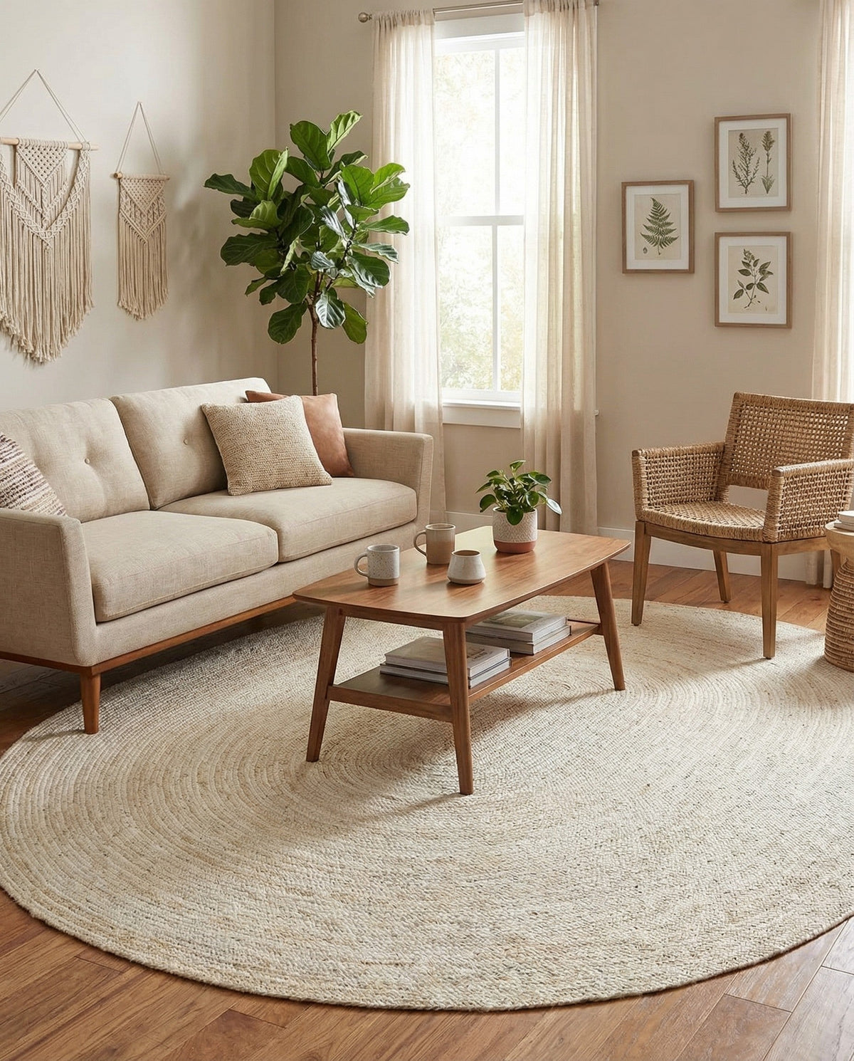 Woven Seaside Jute Collection Area Rug - Savannah (White) Oval White  lifestyle 83
