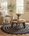 Woven Seaside Jute Collection Area Rug - Coastalhaven (Navy Blue and White) Round Navy Blue and White  lifestyle 23