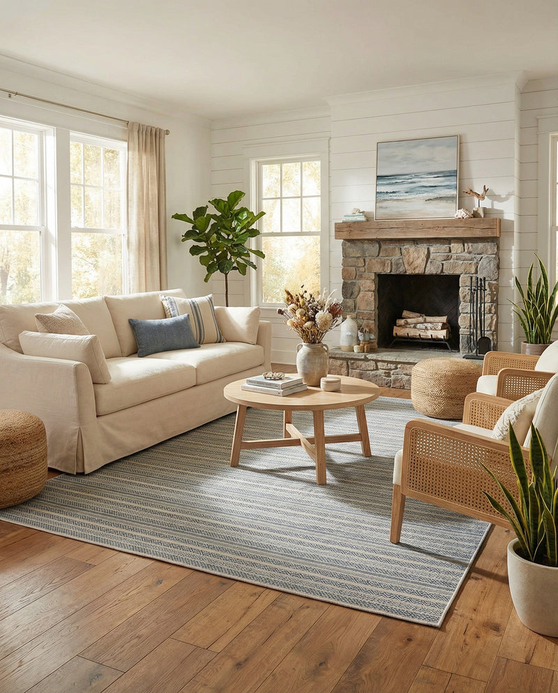 Seaside Stripes Collection Area Rug -  Boardwalk (Light Blue) Rectangle Light Blue  lifestyle 20