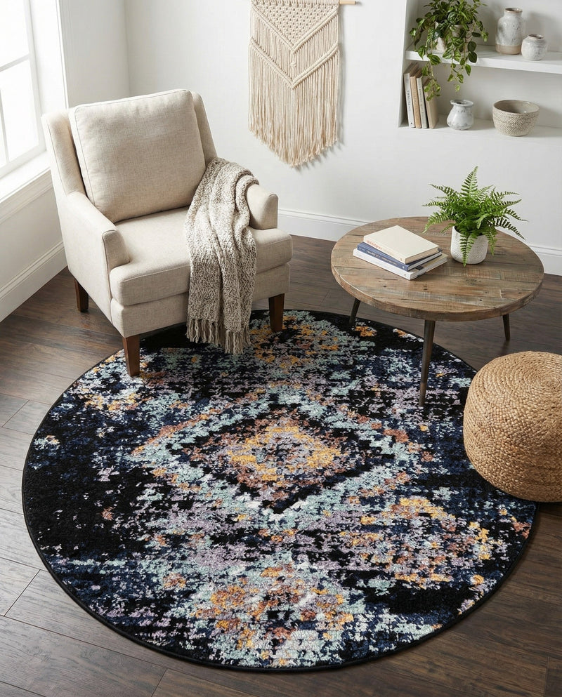 Tangier Treasures Collection Area Rug -  Fez Round Navy Blue  lifestyle 51