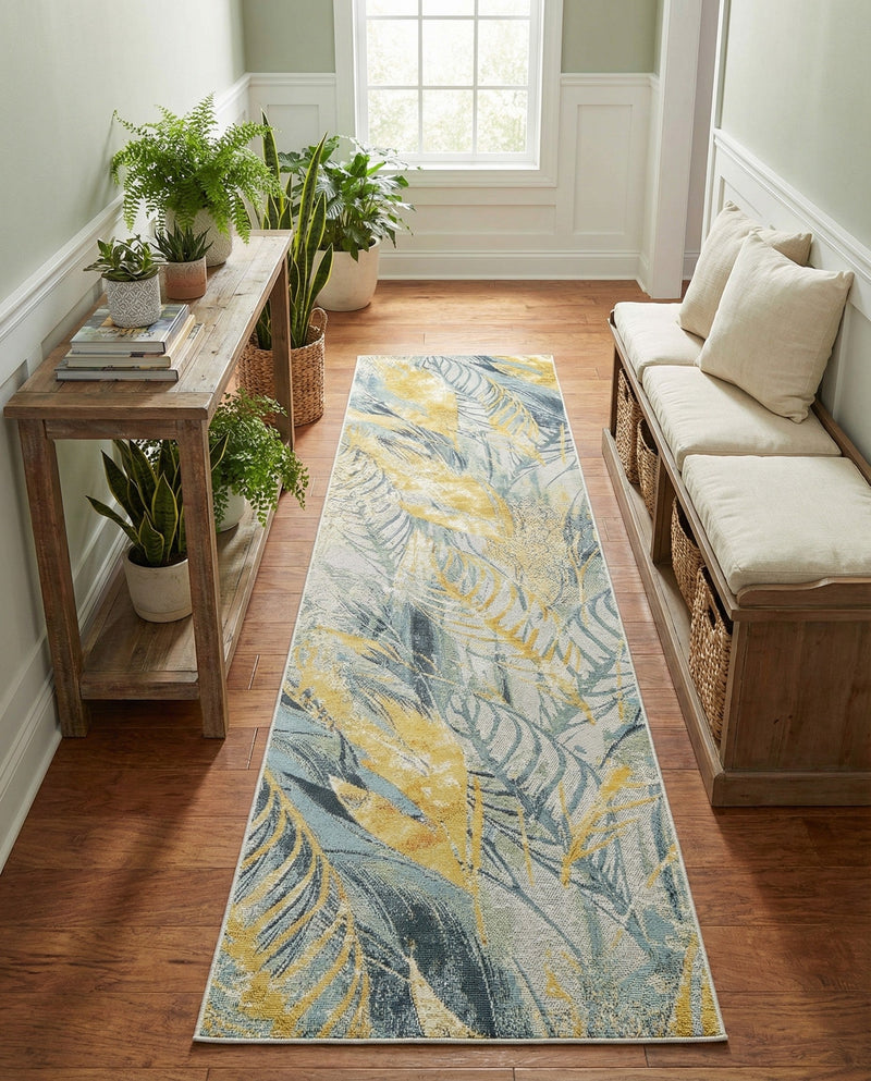 Seaside Blooms Collection Area Rug -  Blossom Runner Gray Ivory Yellow  lifestyle 62