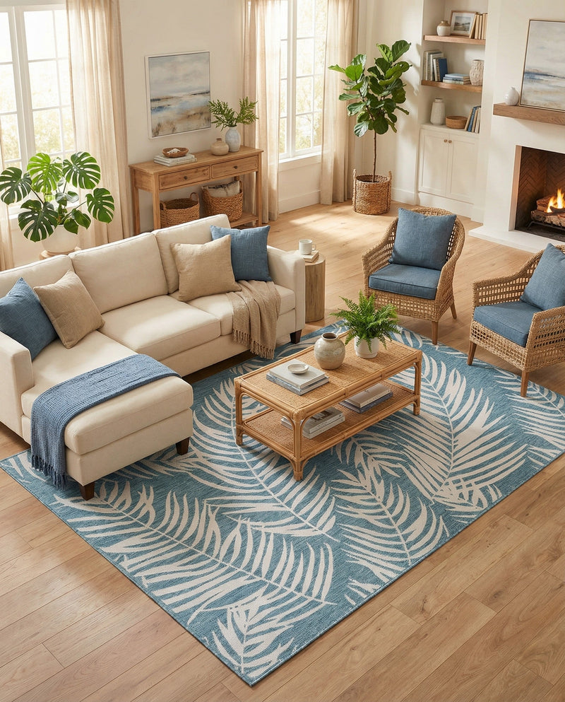 Seaside Blooms Collection Area Rug - Verdure (Light Aqua) Rectangle Light Aqua  lifestyle 11