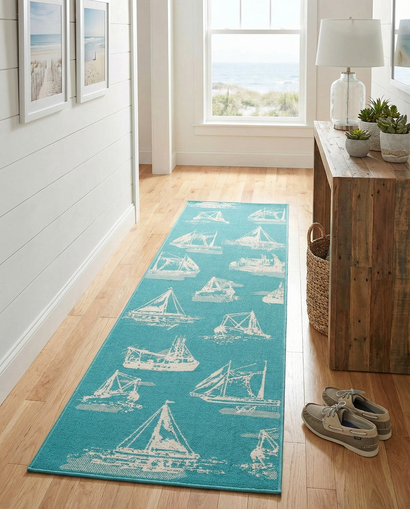 Seaside Haven Rugs Collection Area Rug -  Beachcomber Runner Teal  lifestyle 50