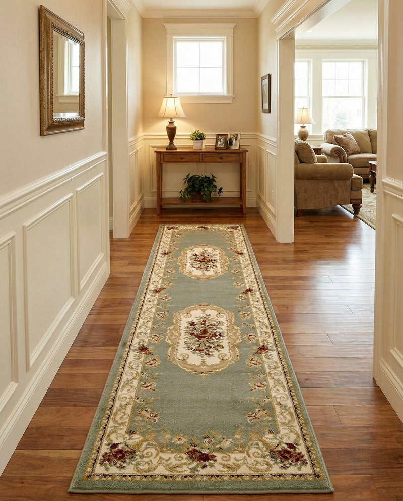 Versailles Elegance Collection Area Rug -  Louveciennes (Green) Runner Green  lifestyle 77