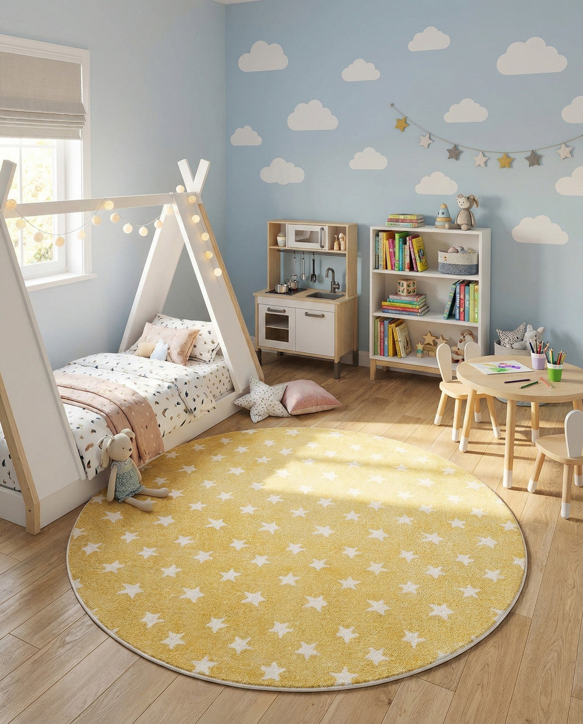Wonder Tykes Collection Area Rug -  Mosaic Round Soft Yellow  lifestyle 141