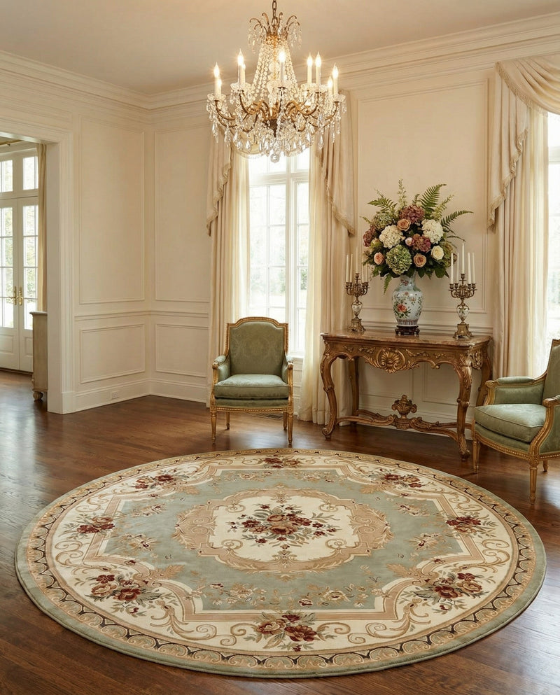 Versailles Elegance Collection Area Rug -  Louveciennes (Green) Round Green  lifestyle 80