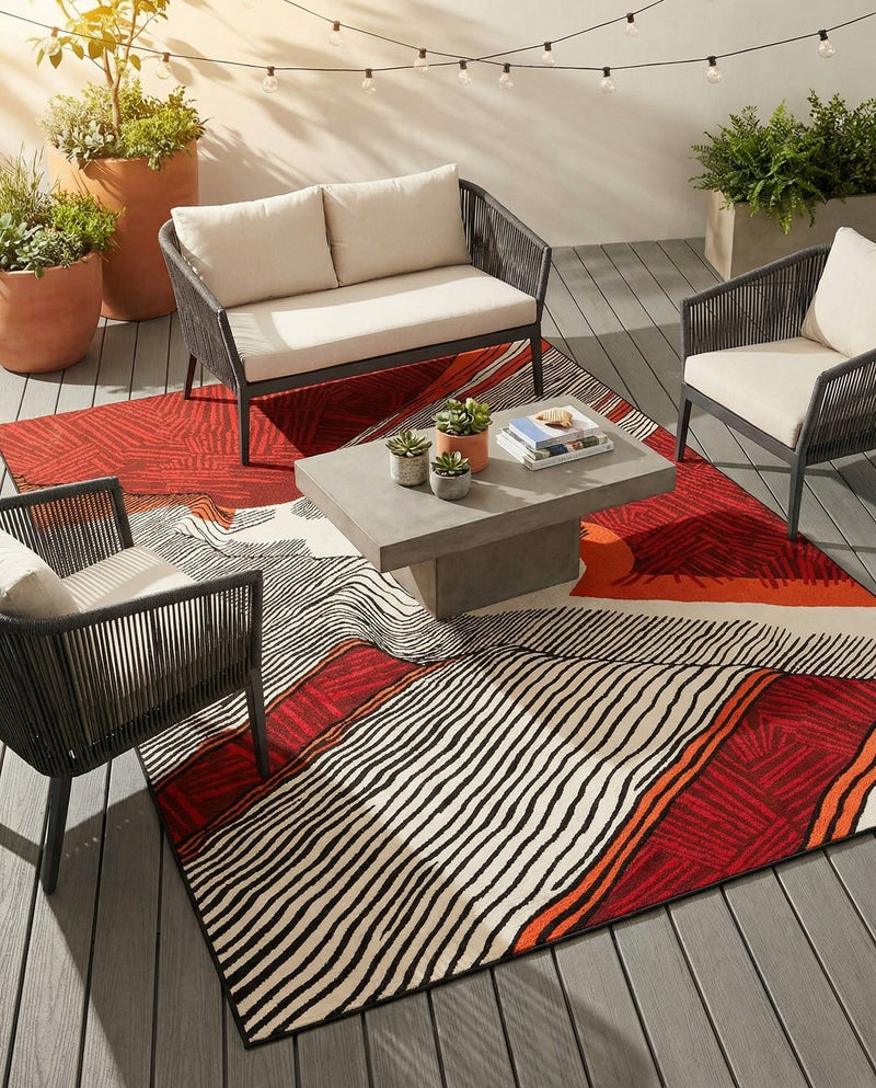Urban Terrace Collection Area Rug -  Porch Rectangle Red and Black  lifestyle 6