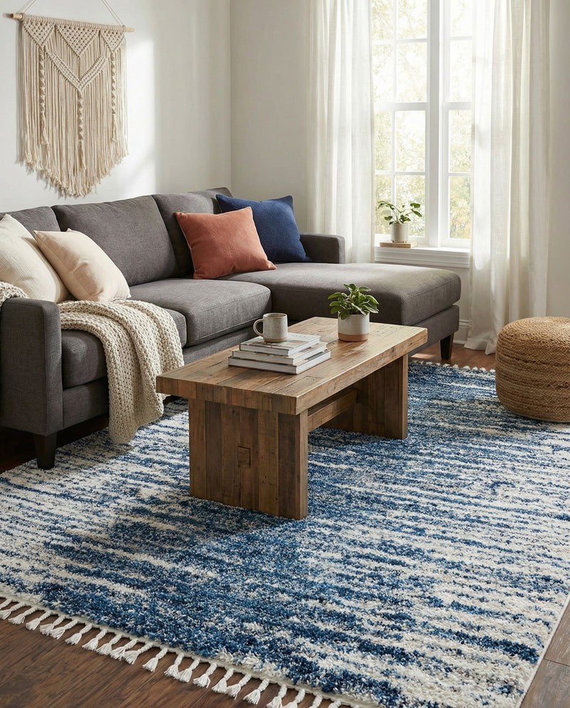 Tranquil Tides Shag Collection Area Rug - Marina Rectangle Blue  lifestyle 13