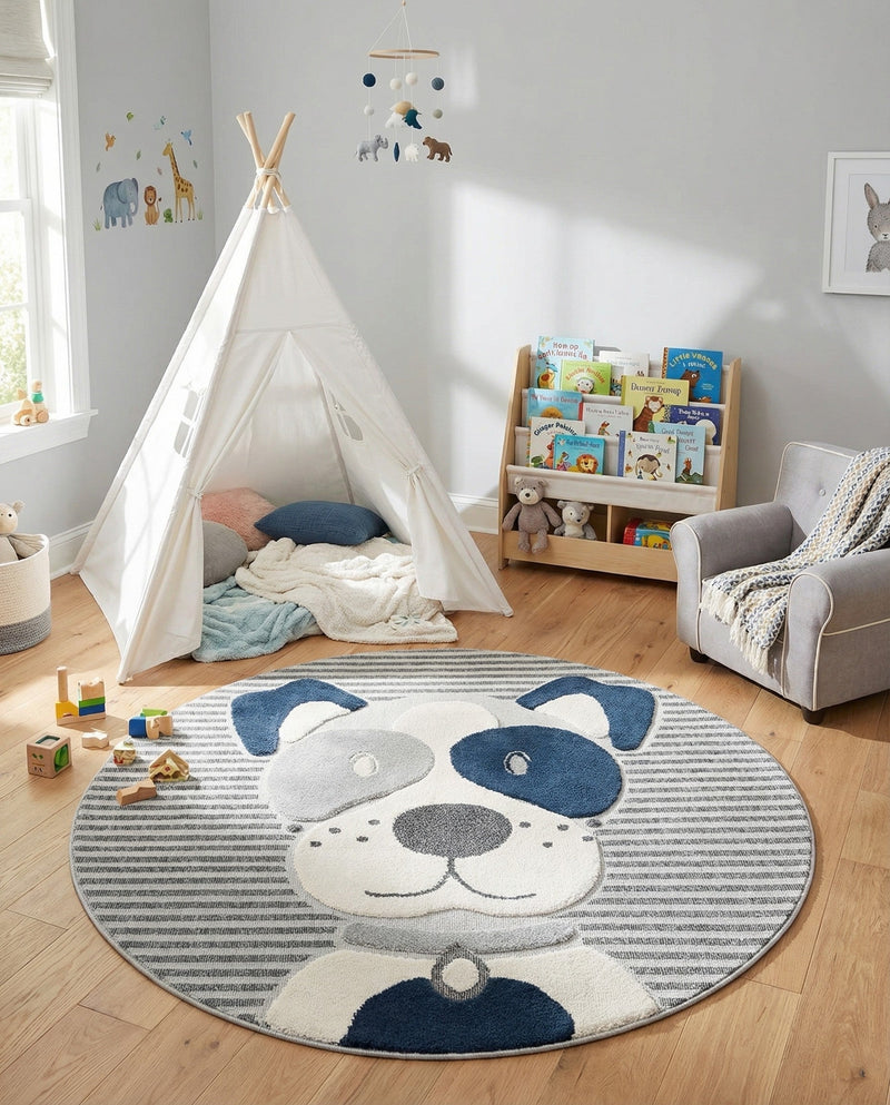 Wonder Tykes Collection Area Rug -  Magicgrove Round Blue and Gray  lifestyle 28
