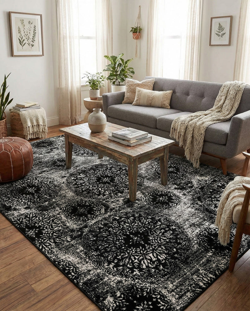 Riviera Elegance Collection Area Rug -  Monaco (Black) Rectangle Black  lifestyle 27