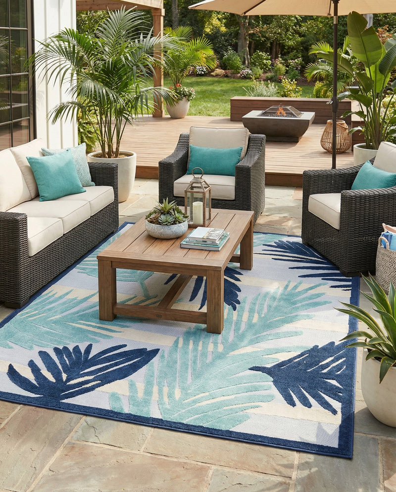 Bahama Breeze Outdoor Collection Area Rug -  CatCay Rectangle Gray Blue  lifestyle 20