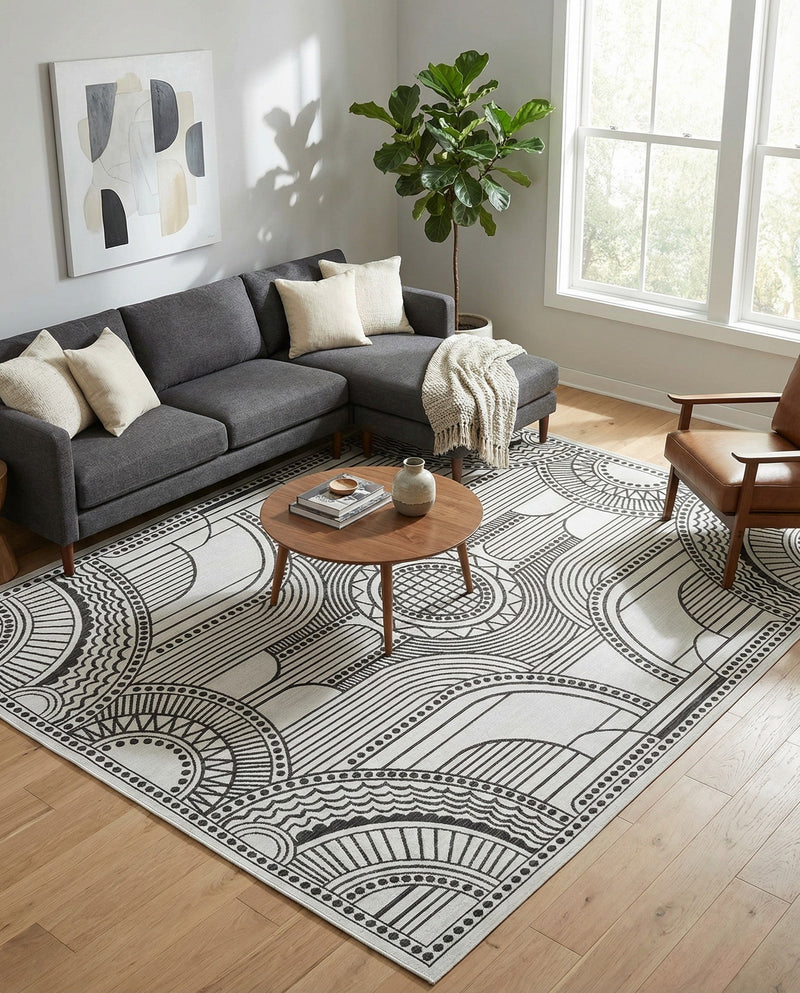 Patio Heritage Collection Area Rug -  Asheville Rectangle White and Black  lifestyle 9
