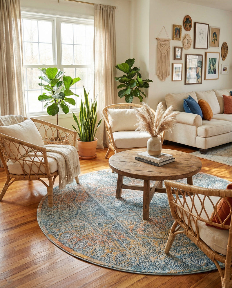 Coastal Haven Collection Area Rug -  Oceania Round Multi  lifestyle 54