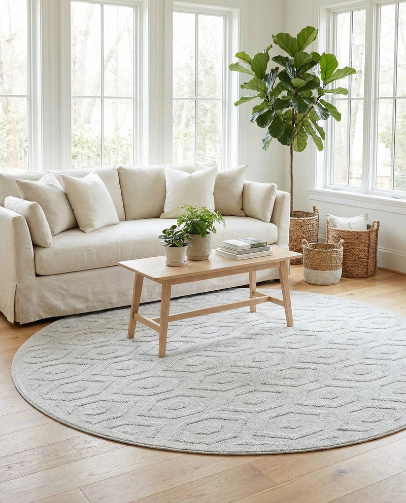 Garden Lattice Charm Collection Area Rug - Arbor (Grey) Round Grey  lifestyle 43