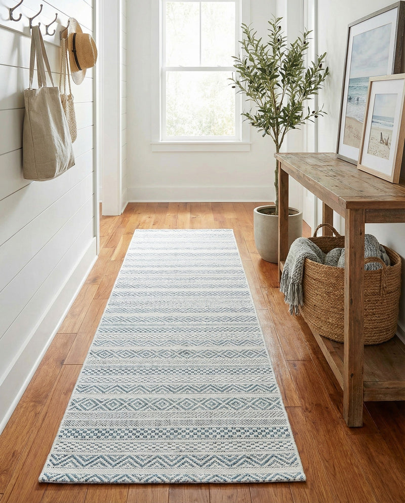 Seaside Stripes Collection Area Rug -  Boardwalk (Teal) Runner Teal  lifestyle 74