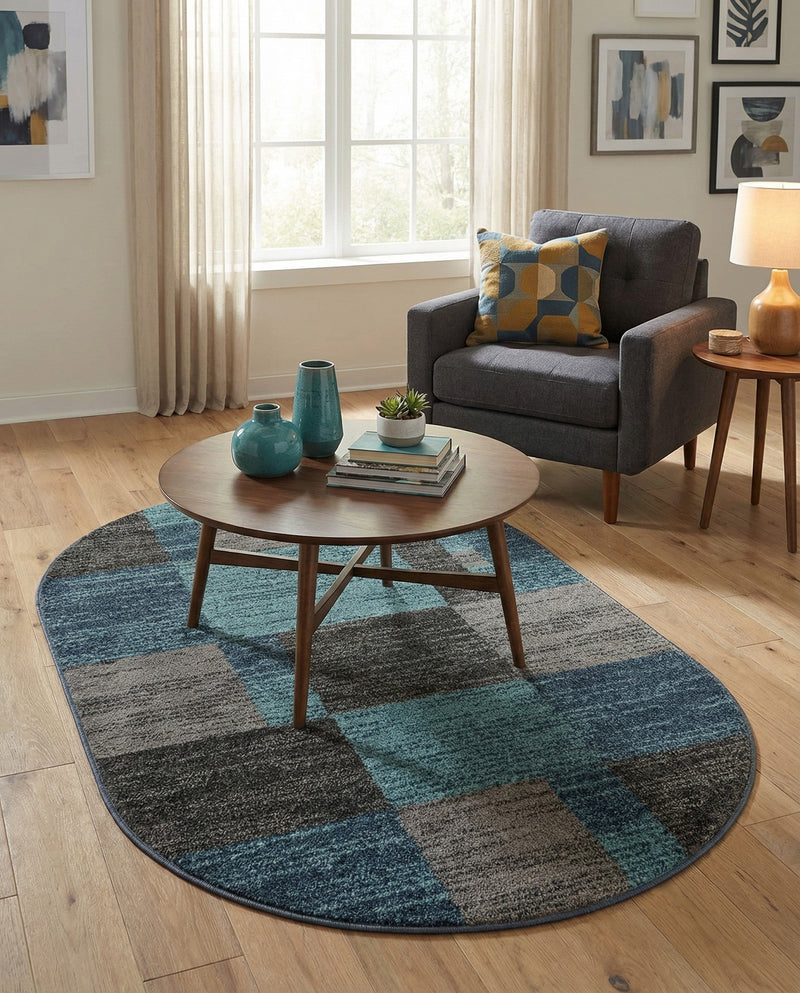 Autumn Meadow Collection Area Rug -  Sycamoreside (Blue Gray) Oval Blue Gray  lifestyle 55