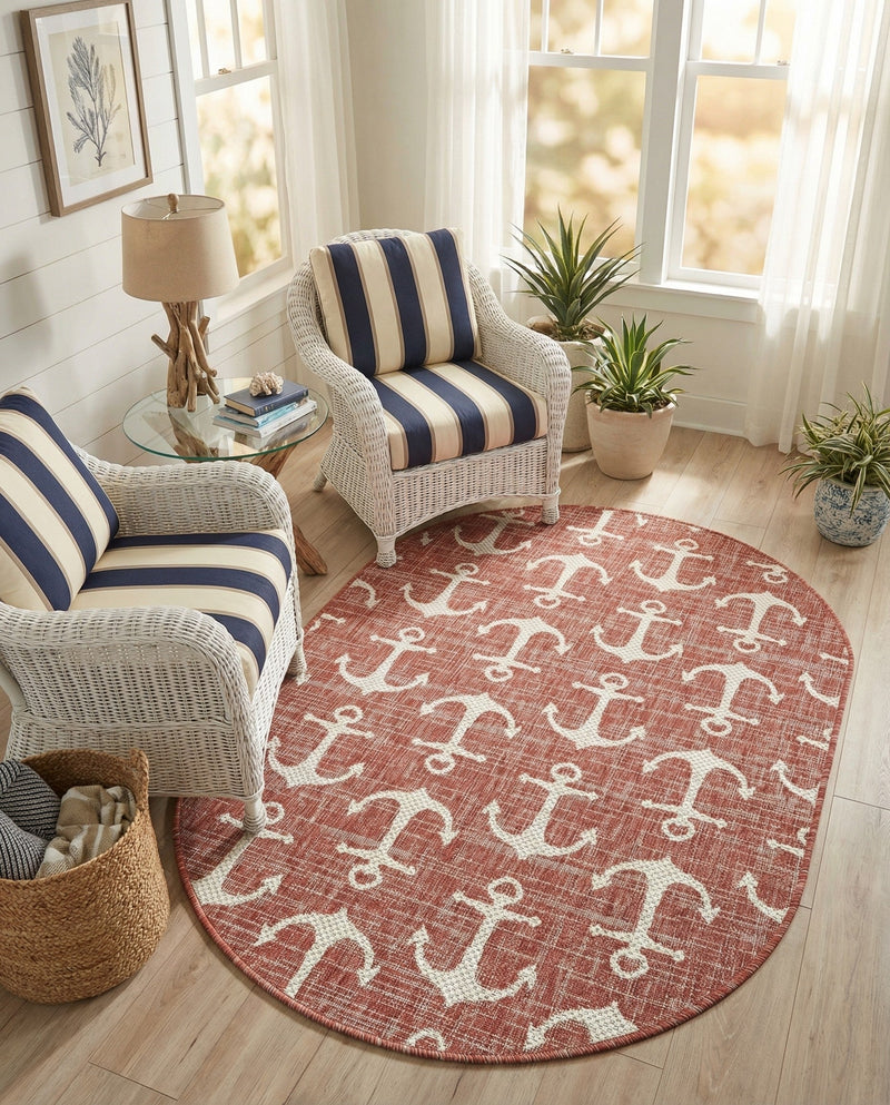 Seaside Haven Rugs Collection Area Rug - Sapphire (Rust Red) Oval Rust Red  lifestyle 56
