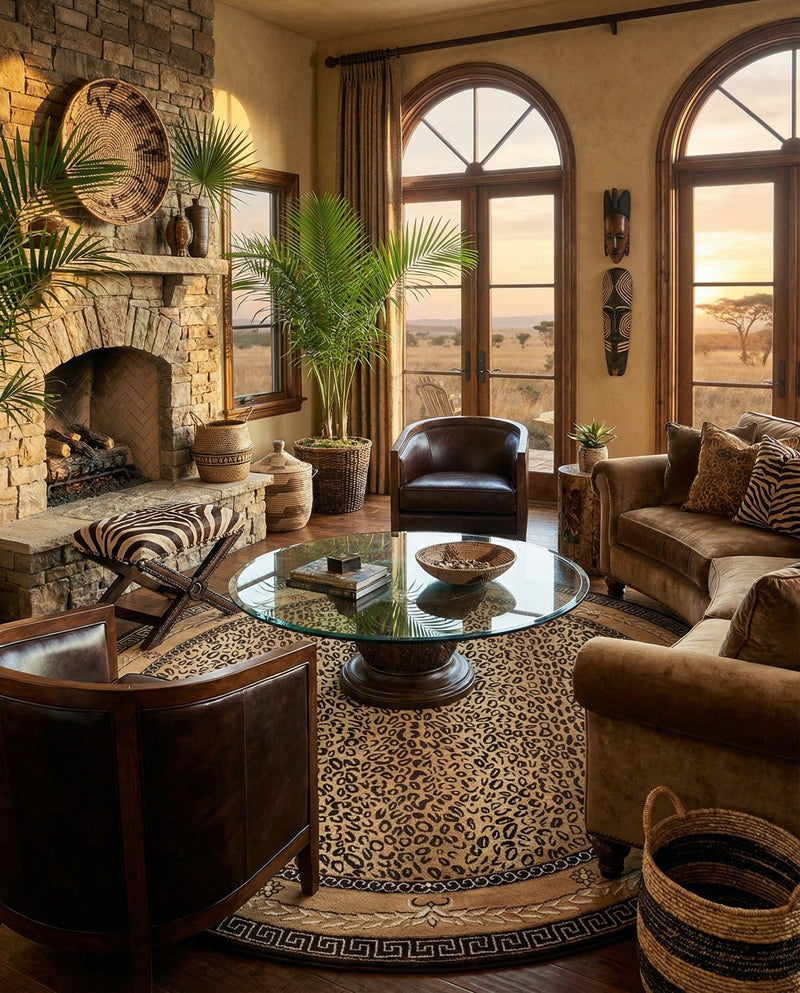 Savannah Sojourn Collection Area Rug -  Limpopo Round Brown  lifestyle 24