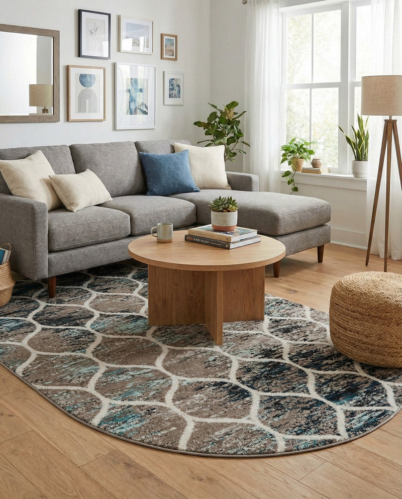 Trellis Mosaic Collection Area Rug -  Pergolatown (Blue Multi) Oval Blue Multi  lifestyle 37