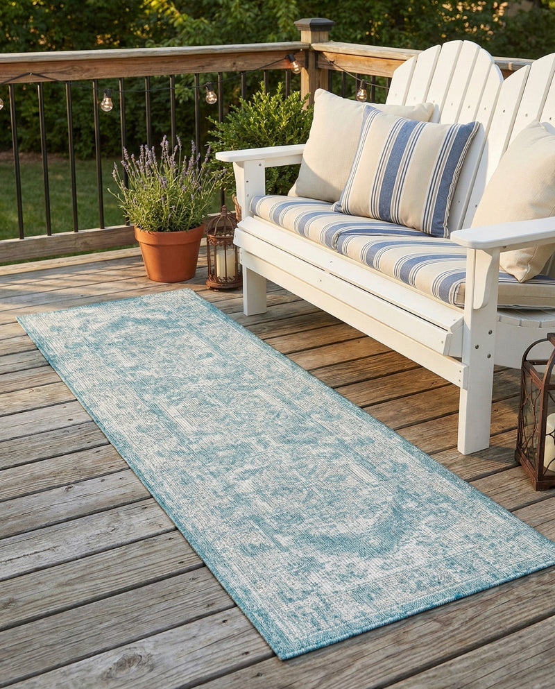 Patio Heritage Collection Area Rug -  Augusta (Aqua) Runner Aqua  lifestyle 64