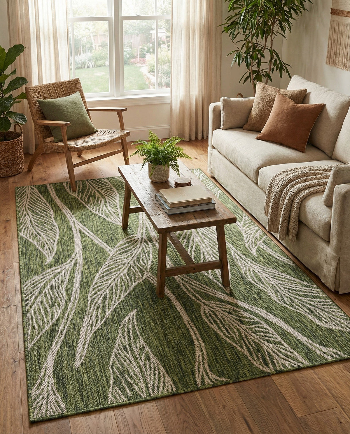 Seaside Blooms Collection Area Rug -  Evergreen (Green) Rectangle Green  lifestyle 10