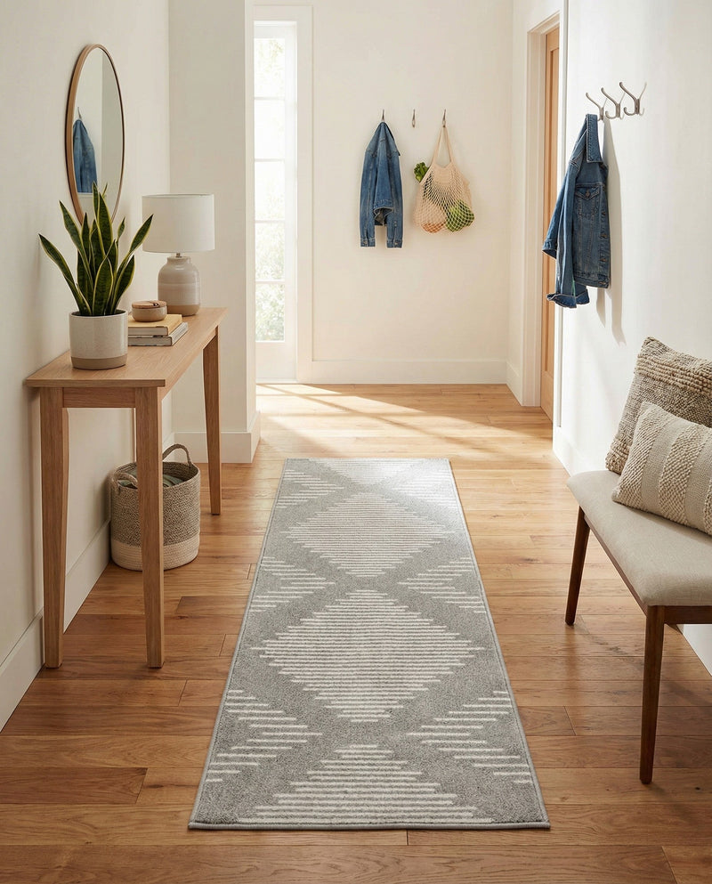 Seychelles Stripes Collection Area Rug - Mahe (Gray and Ivory) Runner Gray and Ivory  lifestyle 21