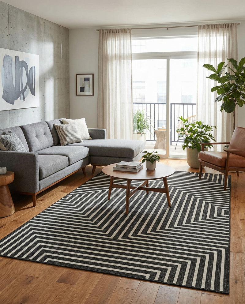 Urban Terrace Collection Area Rug -  Astoria (Black and White) Rectangle Black and White  lifestyle 17