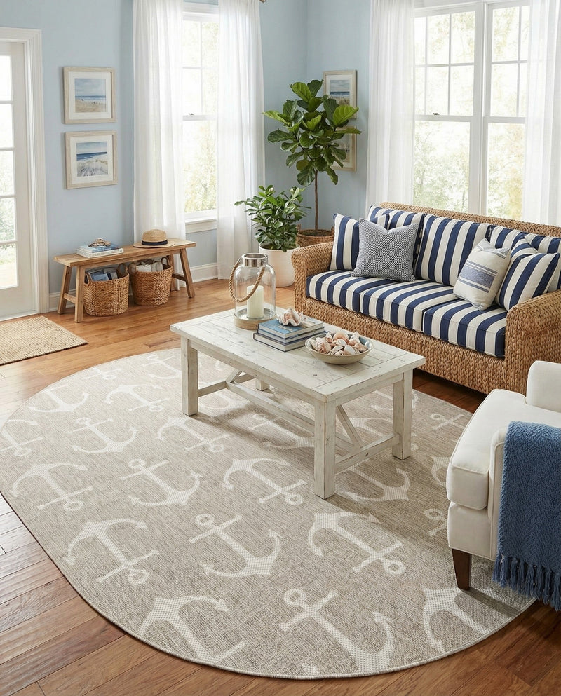 Seaside Haven Rugs Collection Area Rug - Sapphire (Gray) Oval Gray  lifestyle 58