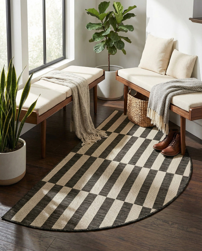 Seaside Stripes Collection Area Rug - Cabana (Charcoal) Hearth Charcoal  lifestyle 69